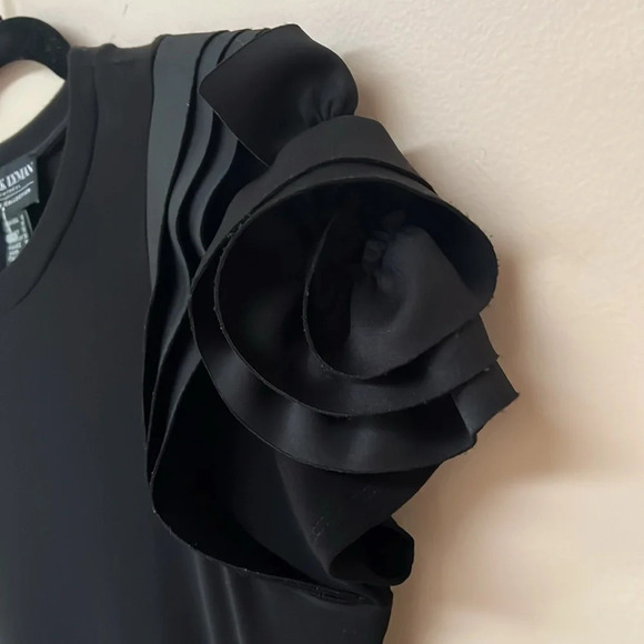 Frank Lyman Black Fluttered Ruffles Floral  sleeves cocktail Lycra dress Sz 8 - Picture 6 of 15